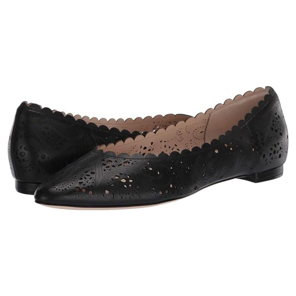 Cole Haan Women's Callie Cutout Leather Scallop Trim Ballet Flats In Black Sz 9